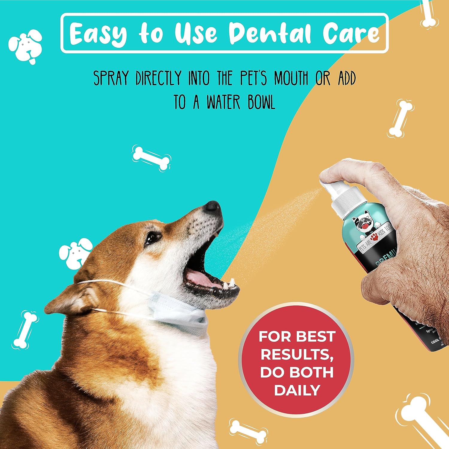 Pets Are Kids Too Premium Pet Dental Spray - 8oz Mint Dog Breath Freshener Cat Dental Care Dog Dental Mouthwash Dog Spray Dog Teeth Cleaning Fights Tartar Plaque Gum Disease Dog Breath Water Additive : Pet Supplies