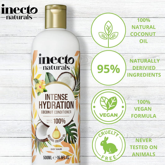 Inecto Natural Coconut Conditioner 500Ml, Super-Creamy Infused With Pure Organic Coconut Oil, Silky Smooth Relief, Hydrated Hair