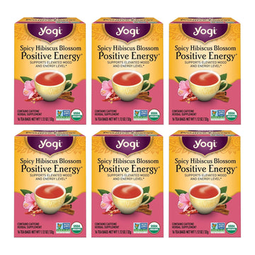 Yogi Tea Spicy Hibiscus Blossom Positive Energy Tea - 16 Tea Bags Per Pack (6 Packs) - Organic Herbal Tea To Support Energy - Includes Black Tea Leaf, Hibiscus Flower, Cinnamon Bark & More