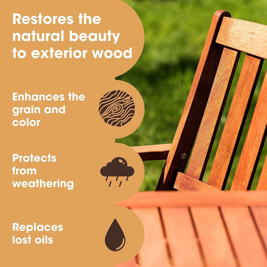 Furniture Clinic Teak Oil | Wood Oil Protects & Cleans Outdoor & Indoor Furniture | Restores & Protects Wood, Prevents Drying & Other Damage | Natural Matte Finish | Safe for Daily Use, 17oz/500ml