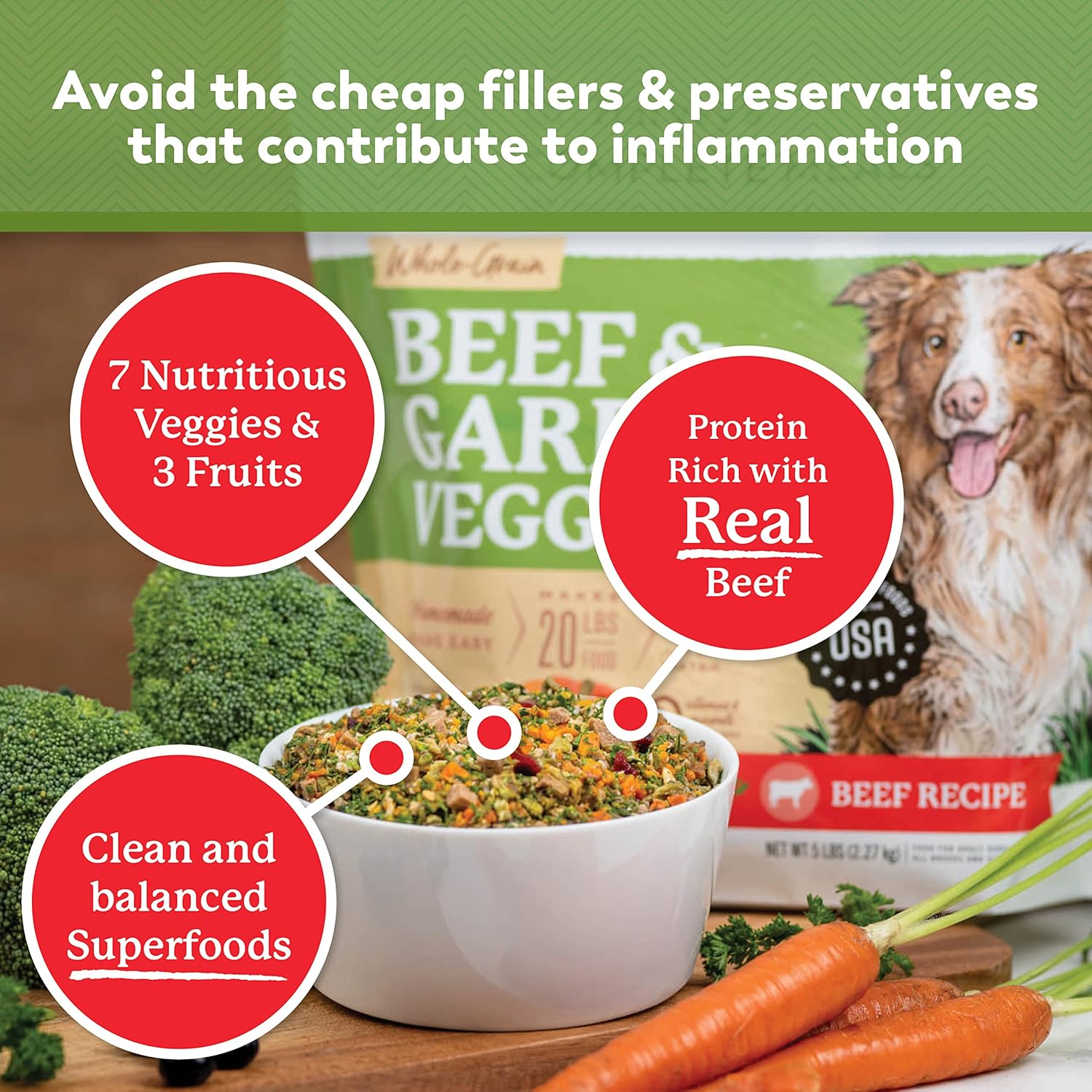 Dr. Harvey's Beef & Garden Veggies Dog Food, Human Grade Whole-Grain Dehydrated Dog Food with Freeze-Dried Beef (5 Pounds) : Pet Supplies