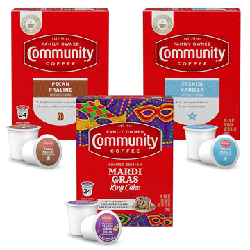 Community Coffee Flavored Pods Variety Pack,72 Count, Medium Roast and Flavored, Compatible with Keurig 2.0 K-Cup Brewers (24 Count, Pack of 3)