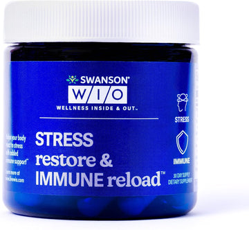 Swanson WIO™ Stress Restore & Immune Reload™ Stress Support, Immune Defense, B Vitamins, Vitamin C, Biotin, PABA, Mental Wellness, Immune Health -  Bottle, 30 Capsules (30-Day Supply)