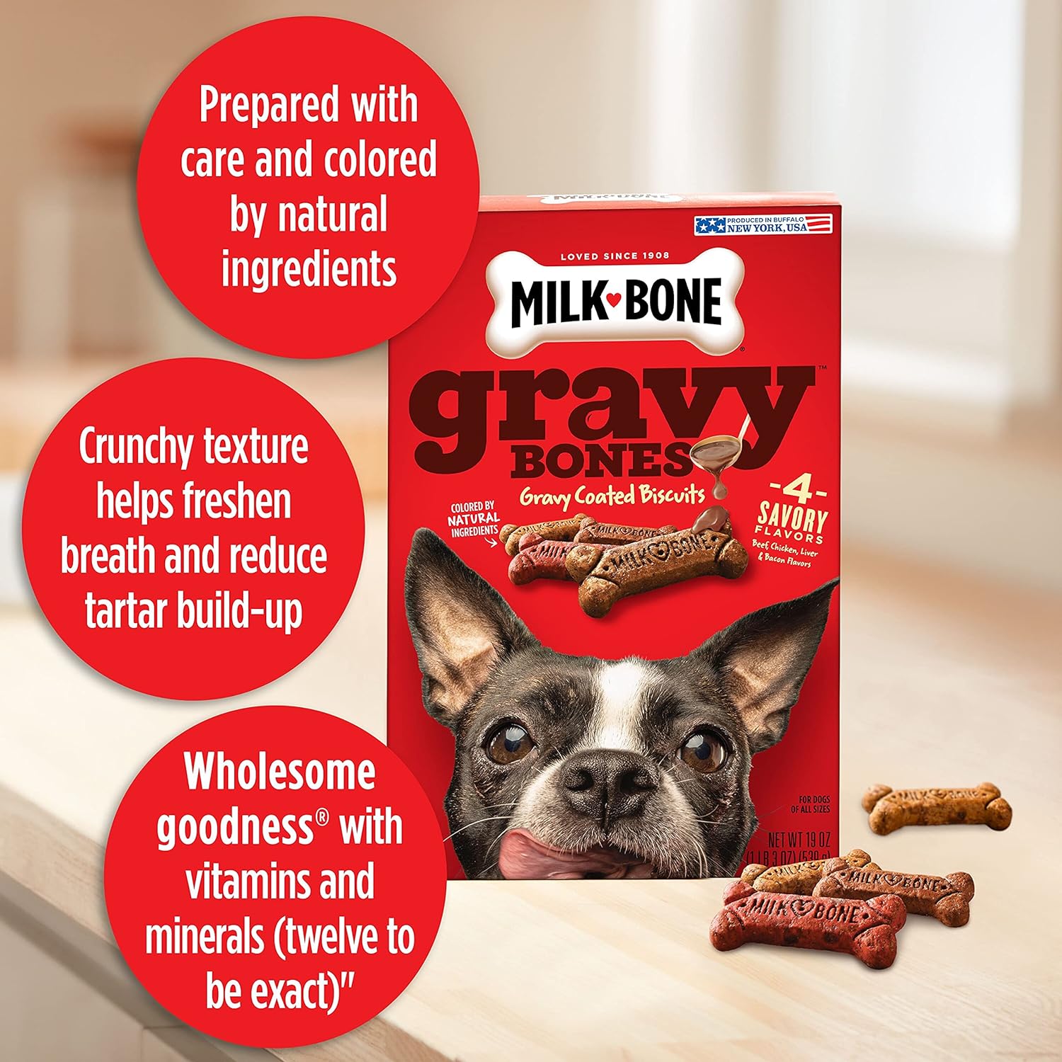 Milk-Bone Gravy Bones Dog Treats with 4 Savory Meat Flavors Coated in Gravy, 7 Pound