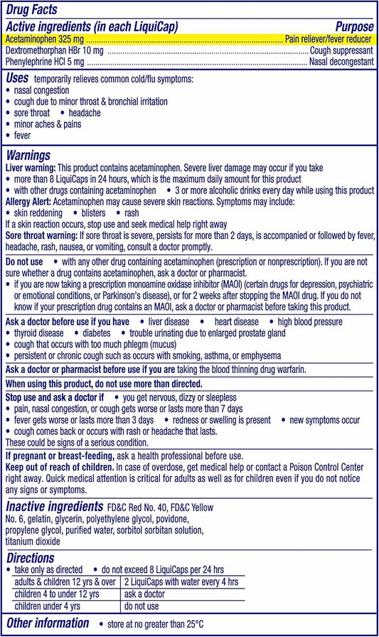 Vicks Dayquil Cold & Flu Medicine, Non-Drowsy Powerful Multi-Symptom Daytime Relief For Headache, Fever, Sore Throat, Minor Aches And Pains, Nasal Congestion, Sinus Pressure And Cough, 24 Liquicaps