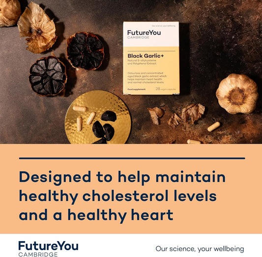 Futureyou Black Garlic+ (28 Odourless Capsules). Heart Health Supplements. Garlic Capsules Odourless High Strength For Healthy Cholesterol - Genuine Futureyou Cambridge Supplements
