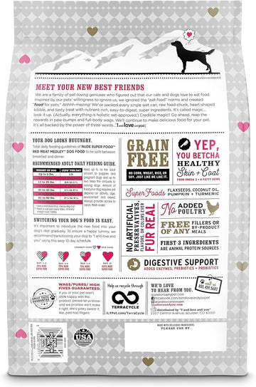 I and love and you Nude Super Food Dry Dog Food - Red Meat Medley - Prebiotic + Probiotic, Grain Free, Real Meat, No Fillers, 5lb Bag