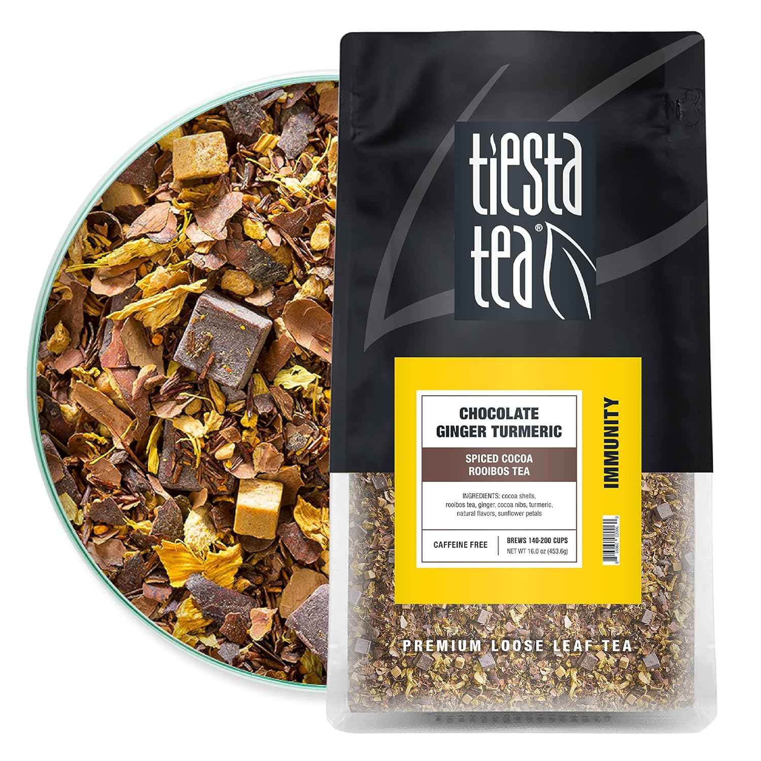 Tiesta Tea - Chocolate Ginger Turmeric | Spiced Cocoa Rooibos Tea | Premium Loose Leaf Tea Blend | Non-Caffeinated Tea | Make Hot Or Iced Tea & Brews Up To 200 Cups - 16 Ounce Resealable Bulk Pouch