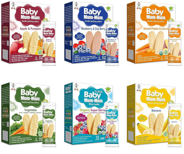 Peaceful Squirrel Variety, Hot-Kid Baby Mum-Mum Rice Rusks Variety Pack of 6 (Organic Original, Banana, Vegetables, Apple & Pumpkin, Carrot & Sweet Potato, Blueberry & Goji) - 1.76 Ounce