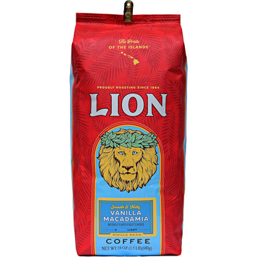 Lion Coffee, Vanilla Macadamia Flavor, Light Roast, Whole Bean Bag