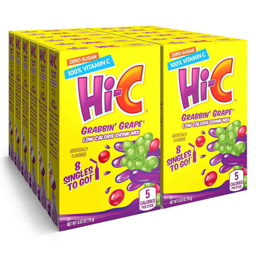 Hi-C Singles To Go Grabbin' Grape, Zero Sugar Powdered Drink Mix, Excellent Source Of Vitamin C, 12 Boxes With 8 Packets In Each Box, 96 Total Packets