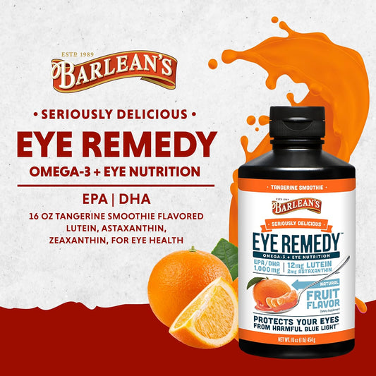 Barlean's Eye Remedy Supplement, Tangerine Flavored Fish Oil Liquid with Lutein, Astaxanthin & Zeaxanthin,1,000mg Omega 3 EPA DHA, Eye Care Supplements for Macular Health, 16 oz