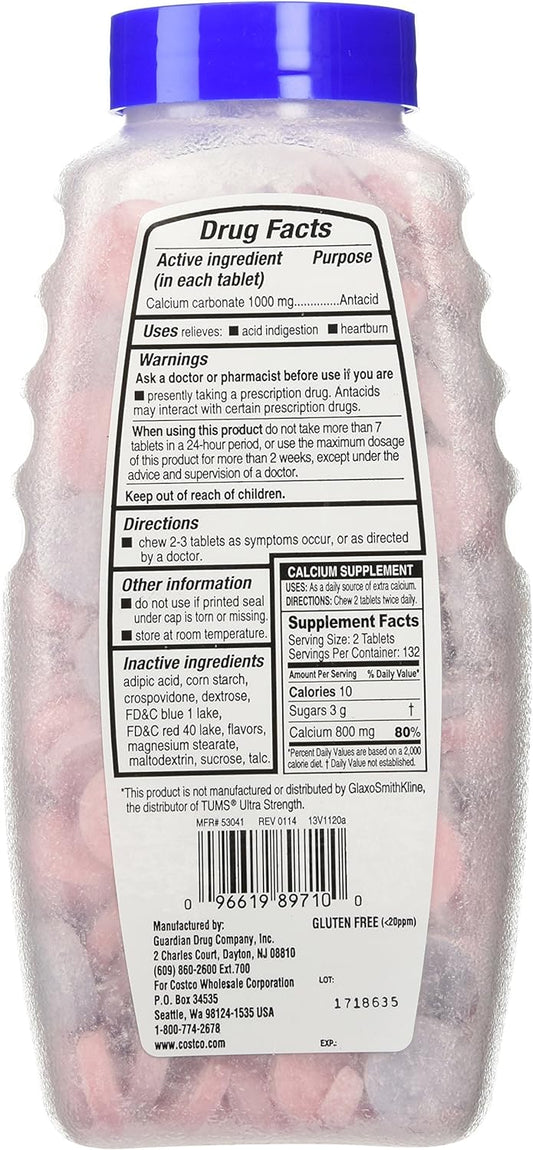 Kirkland Signature Ultra Strength Antacid Calcium Carbonate 1000 MG Assorted Berry avors (265 Tablets)