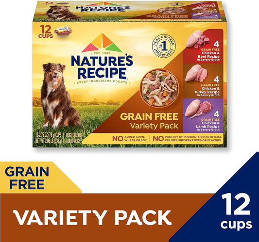 Nature’S Recipe Grain Free Wet Dog Food, Chicken, Beef, Turkey & Lamb Variety Pack, 2.75 Ounce Cup (Pack Of 24)