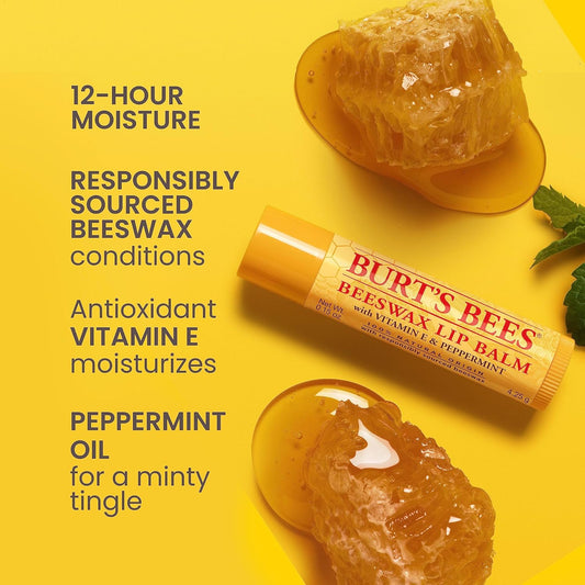 Burt'S Bees Beeswax Lip Balm, Lip Moisturizer With Responsibly Sourced Beeswax, Tint-Free, Natural Conditioning Lip Treatment, 4 Tubes, 0.15 Oz