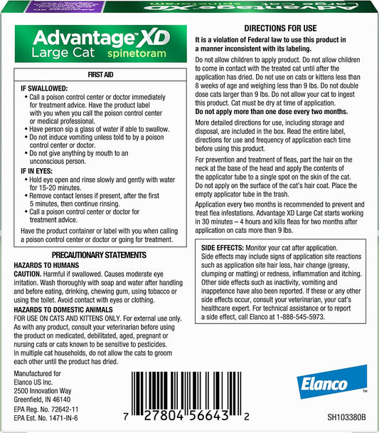 Advantage Xd Large Cat Flea Prevention & Treatment For Cats Over 9Lbs. | 2-Topical Doses, 2-Months Of Protection Per Dose