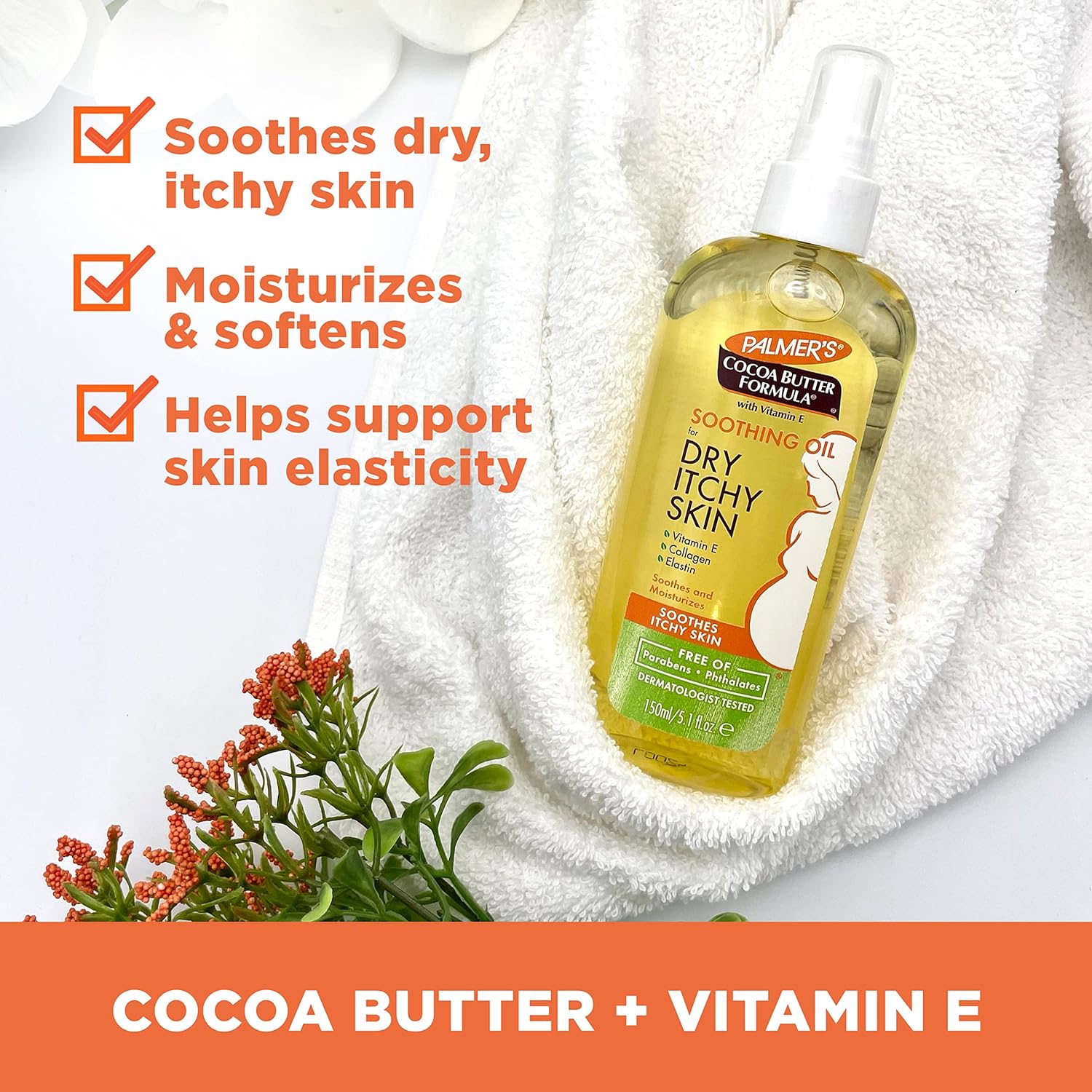 Palmer's Cocoa Butter Formula Soothing Oil with Vitamin E, Dry, Itchy Skin Relief, Pregnancy-Safe Anti-Itch Body Oil, 5.1 Ounces : Body Lotions : Beauty & Personal Care