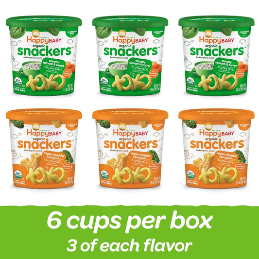 Happy Baby Organics Snackers Baked Grain Snack, 2 Flavor Veggie Variety Pack, 1.5 Ounce (Pack Of 6)