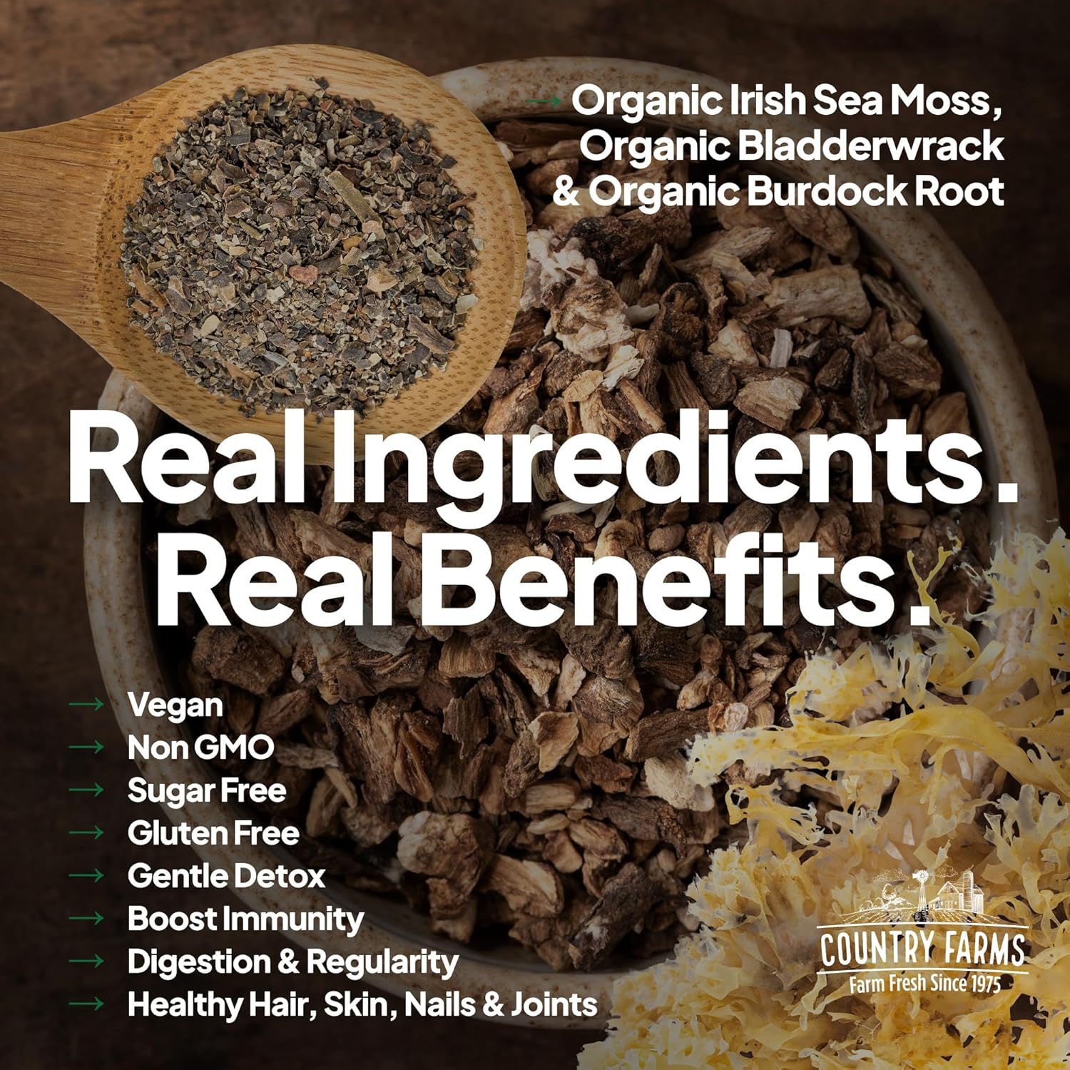 COUNTRY FARMS Irish Sea Moss Liquid, Supports Beautiful Skin, Cleans and Detoxify, Immune Support, Promotes Healthy Gut, Promotes Natural Energy Levels, Burdock, Irish Moss and Bladderwrack, 2 Fl Oz : Health & Household