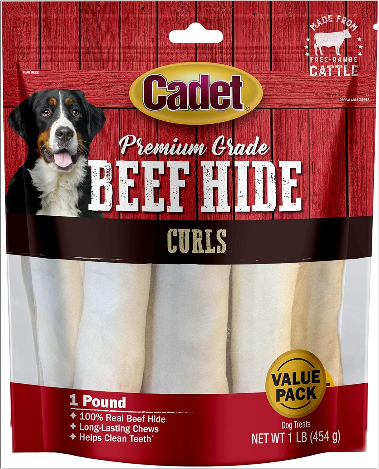 Cadet Premium Grade Beef Hide For Dogs, Long Lasting Rawhide Chips, Single Ingedient Dog Chews, Beef Hide Flavor (1 Count)