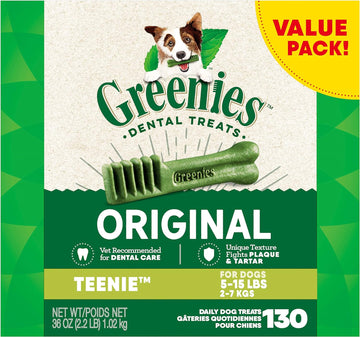 Greenies Original Teenie Natural Dental Care Dog Treats, 36 oz. Pack (130 Treats)