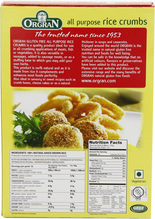 Orgran Free From All Purpose Rice Crumbs 300 G (Pack Of 8)