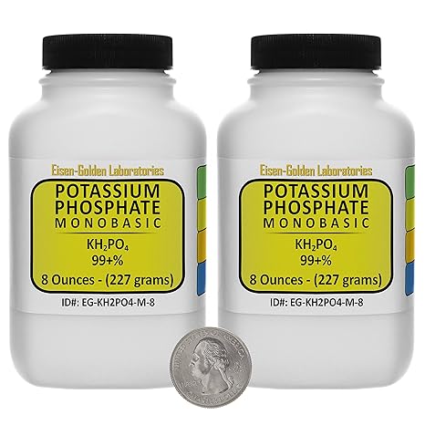 Potassium Phosphate Monobasic [KH2PO4] 99+% Fine Crystals 1 Lb in Two Space-Saver Bottles