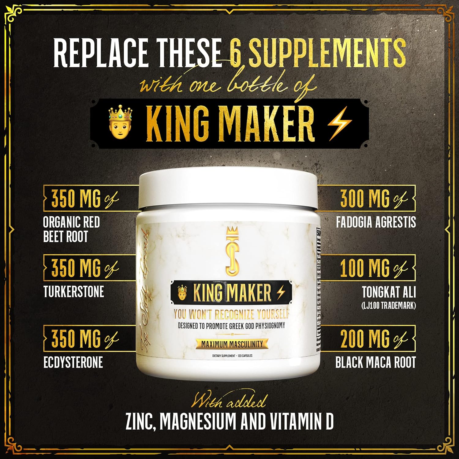 Top Shelf Grind King Maker, 13-in-1 Anabolic Supplement for Men to Increase Stamina, Lean Muscle Growth & Recovery, N.O. Booster with Tongkat Ali (LJ100), 120 Capsules : Home & Kitchen