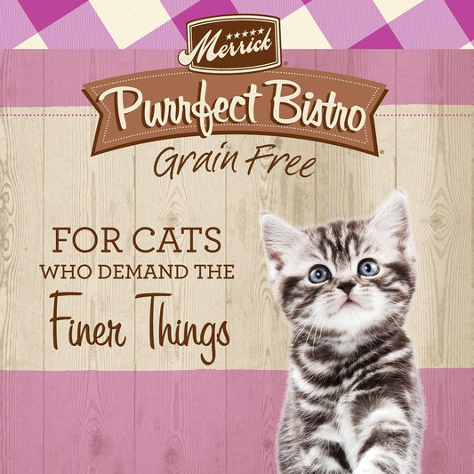 Merrick Purrfect Bistro Premium Grain Free Natural Dry Cat Food For Young Cats, Healthy Kitten Food Recipe - 4 Lb. Bag