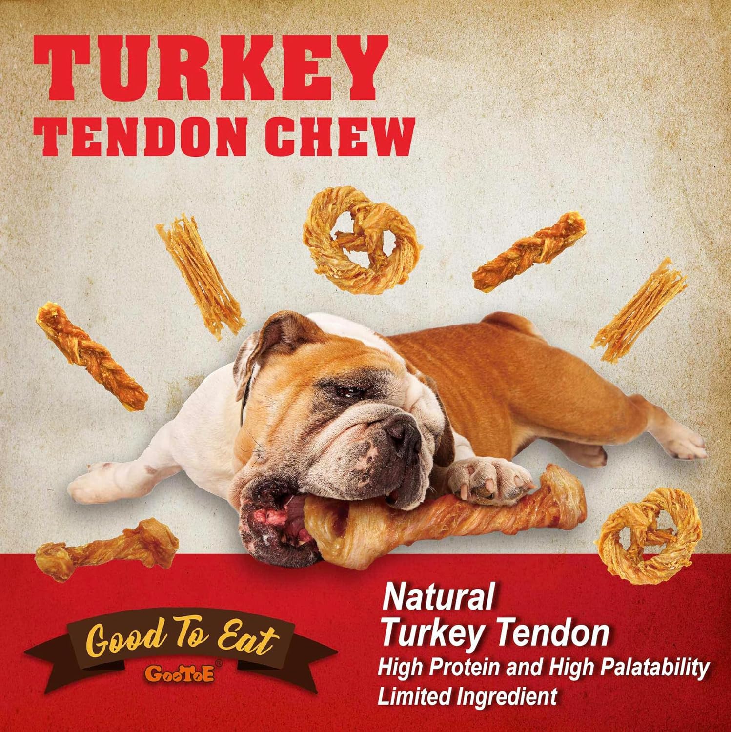 Gootoe Turkey Tendon Dog Treats – 100% USA-Sourced, Natural Snack, Premium Training Chews, Hypoallergenic, Reseal Value Bags, Size for Large Dogs, Bone (Large) 2 Unit/Pack : Pet Supplies