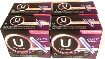 U by Kotex Click Compact Tampons, Super Absorbency, Unscented, 16 CT (Pack of 4)