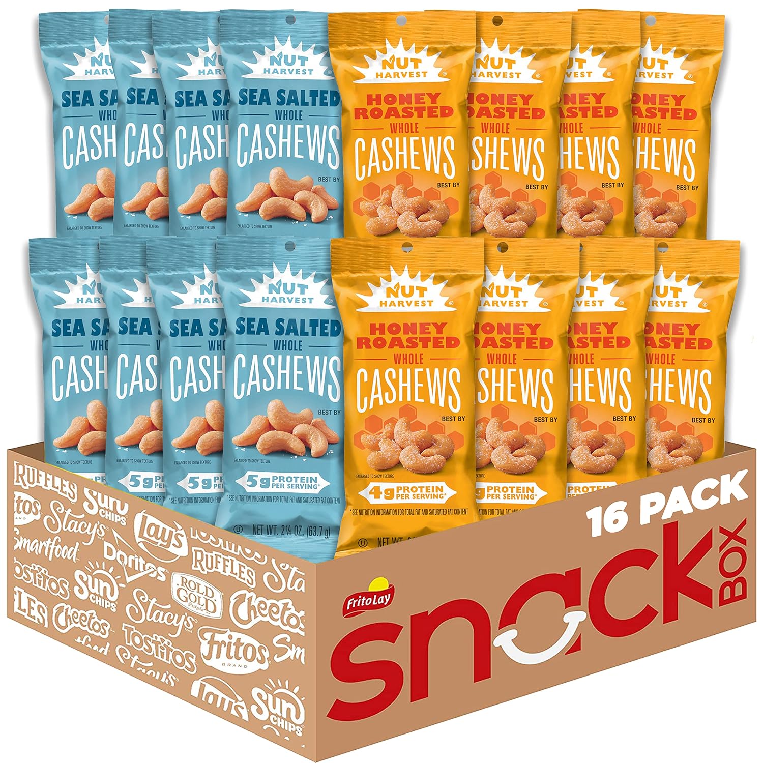 Nut Harvest, Sweet & Salty Cashews Variety Pack, 2.25 Ounce (Pack Of 16)