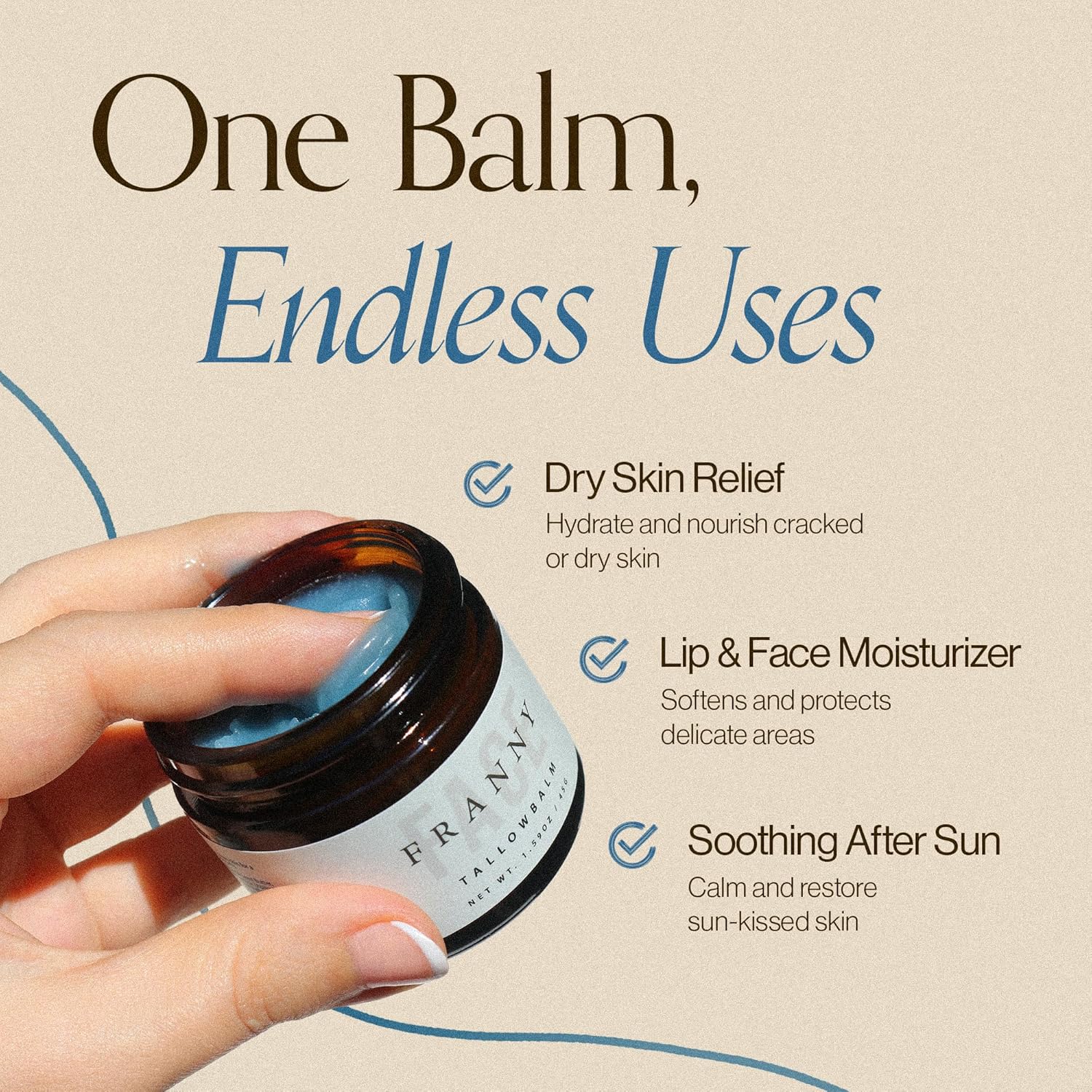 Franny Beauty Beef Tallow For Face & Body | Grass Fed & Finished Beef Tallow Balm Infused With Essential Oils (Lavender, Jojoba, Blue Tansy) | Face Moisturizer To Revitalize And Nourish Skin - 2 Oz : Beauty & Personal Care