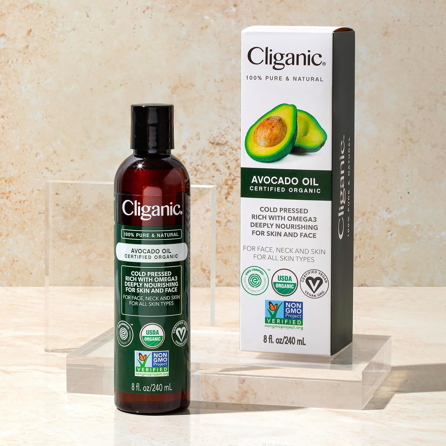 Cliganic Organic Avocado Oil, 100% Pure (8oz) - for Skin & Hair, Nourishing Carrier Oil for Face & Body : Beauty & Personal Care