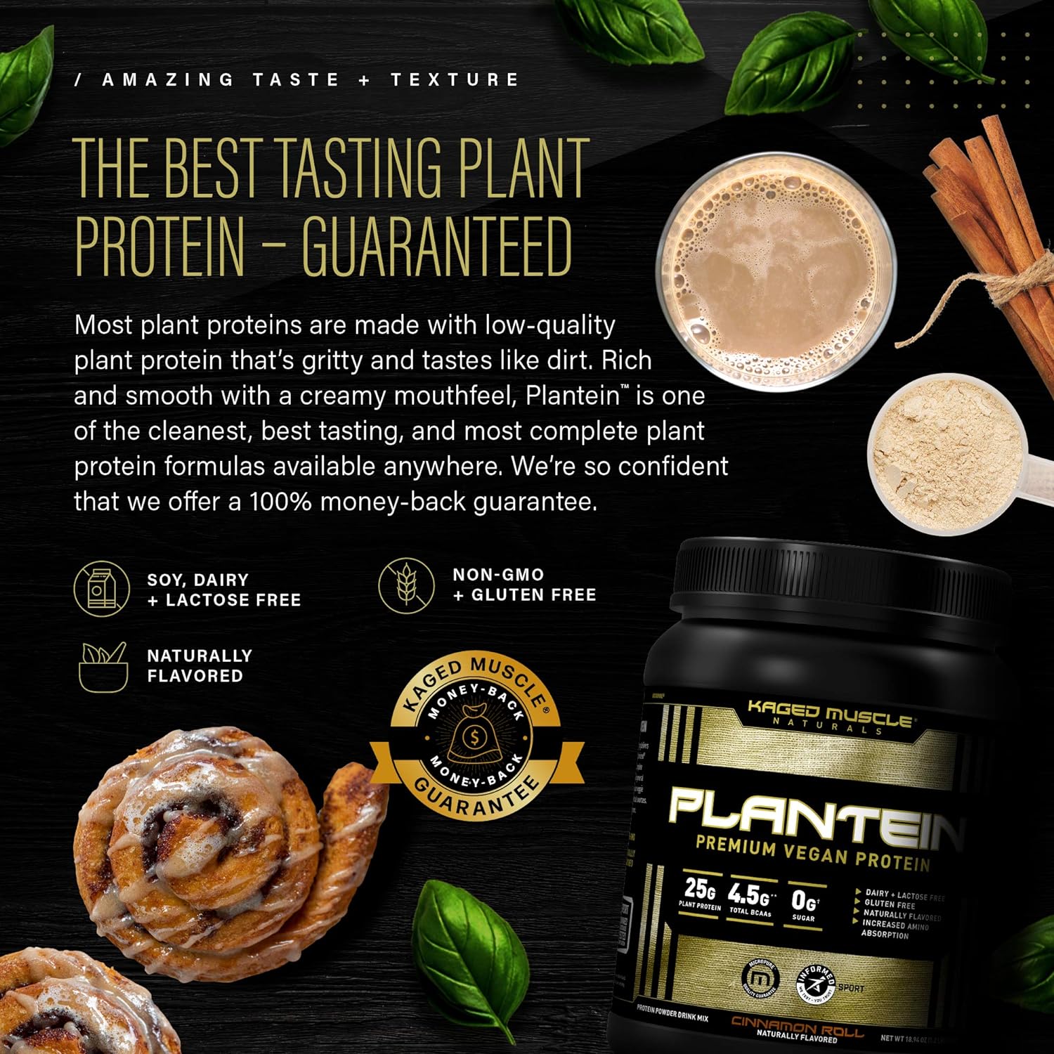 Kaged Plant Protein Powder | Vegan | Cinnamon Roll | Plantein | Organi