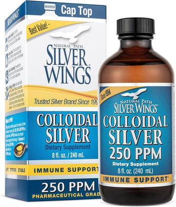 Natural Path Silver Wings Colloidal Silver Liquid - Natural Dietary Supplement For Immune Support - High Strength, Pure Amber Colored Formula - 250Ppm (1250Mcg) - 8Oz