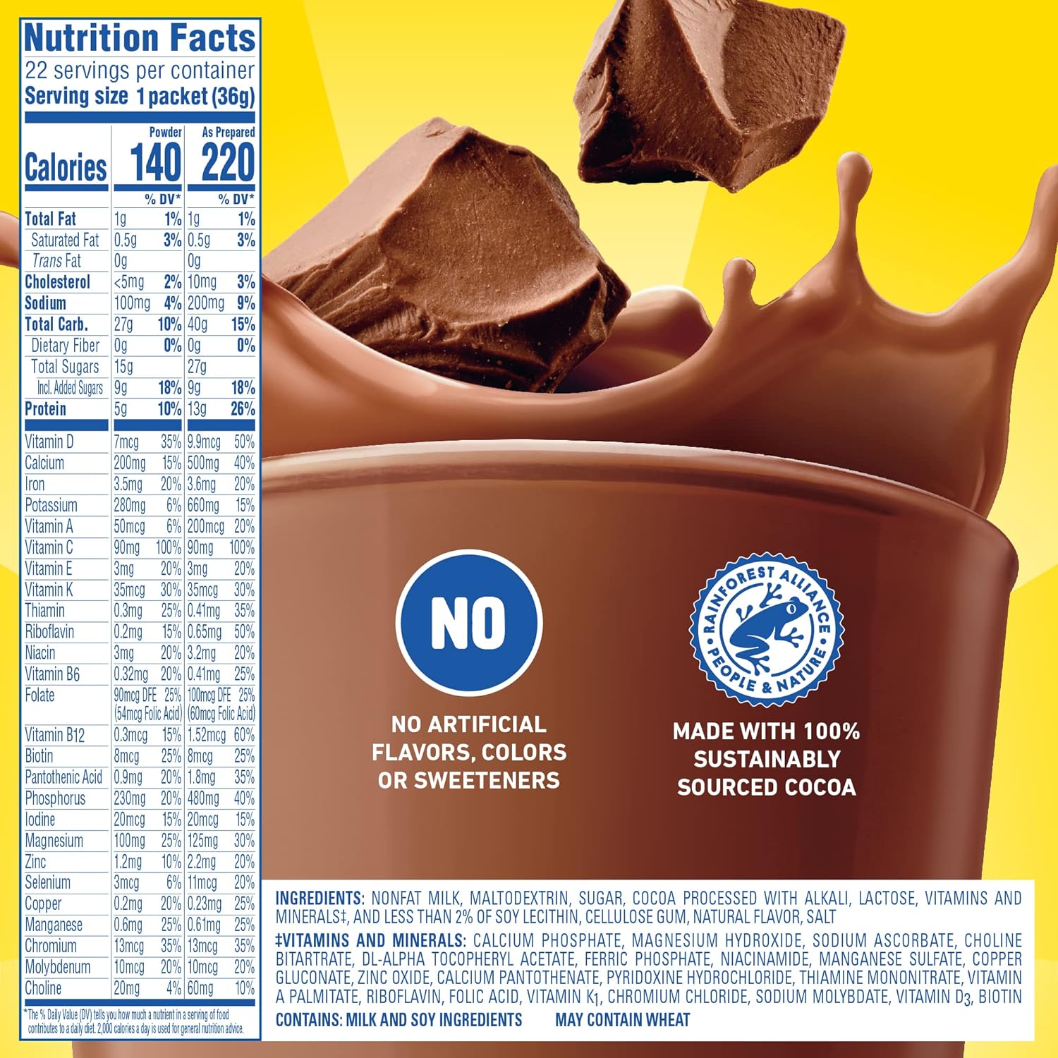 Carnation Breakfast Essentials Powder Drink Mix, Rich Milk Chocolate,1.26 Ounce (Pack Of 22), (Packaging May Vary)