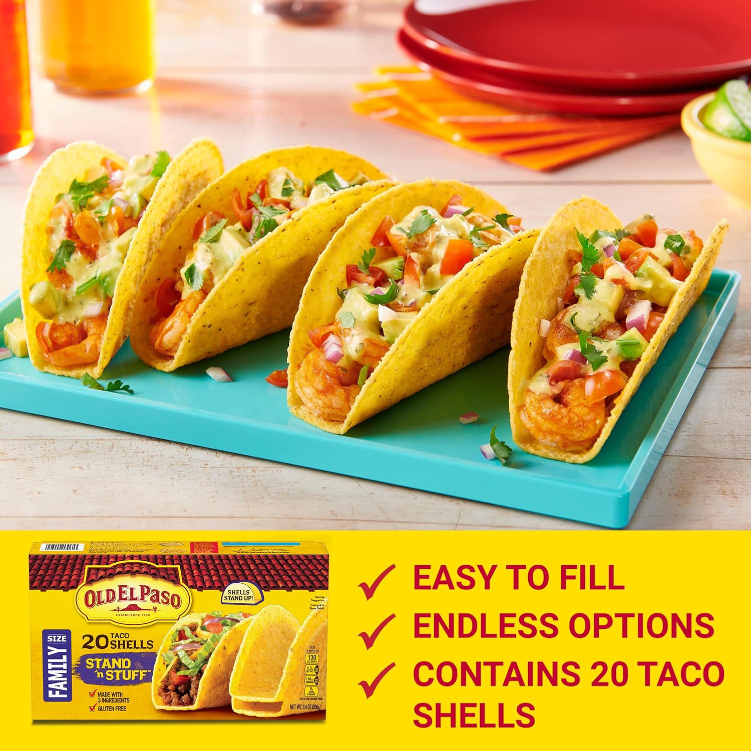 Old El Paso Stand 'N Stuff Taco Shells, Gluten Free, Family Size, 20-count : Everything Else