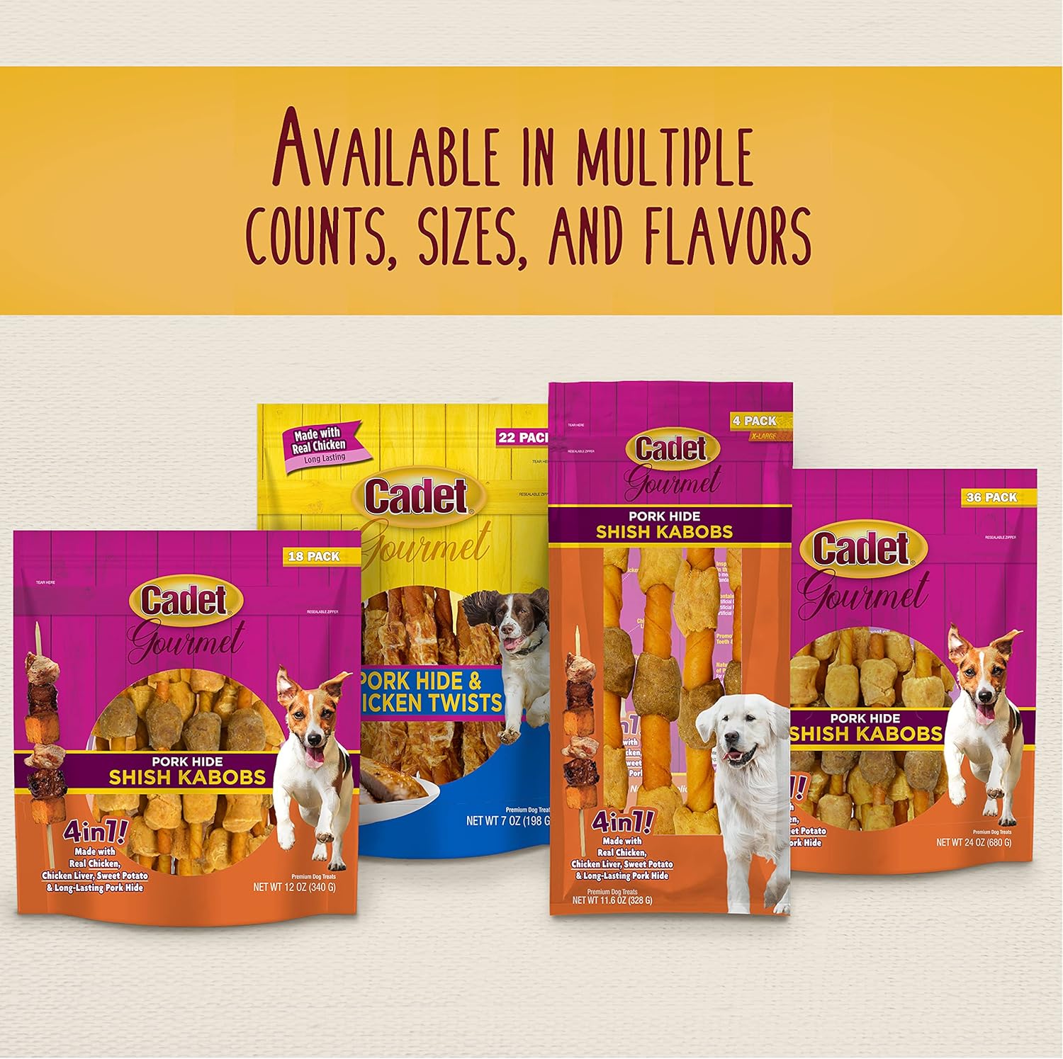 Cadet Gourmet Beef Hide Twist Chew Sticks, Long Lasting & Natural Chew Treats for Dogs, Inspected & Tested in USA, Chicken Flavor (22 Count) : Pet Supplies