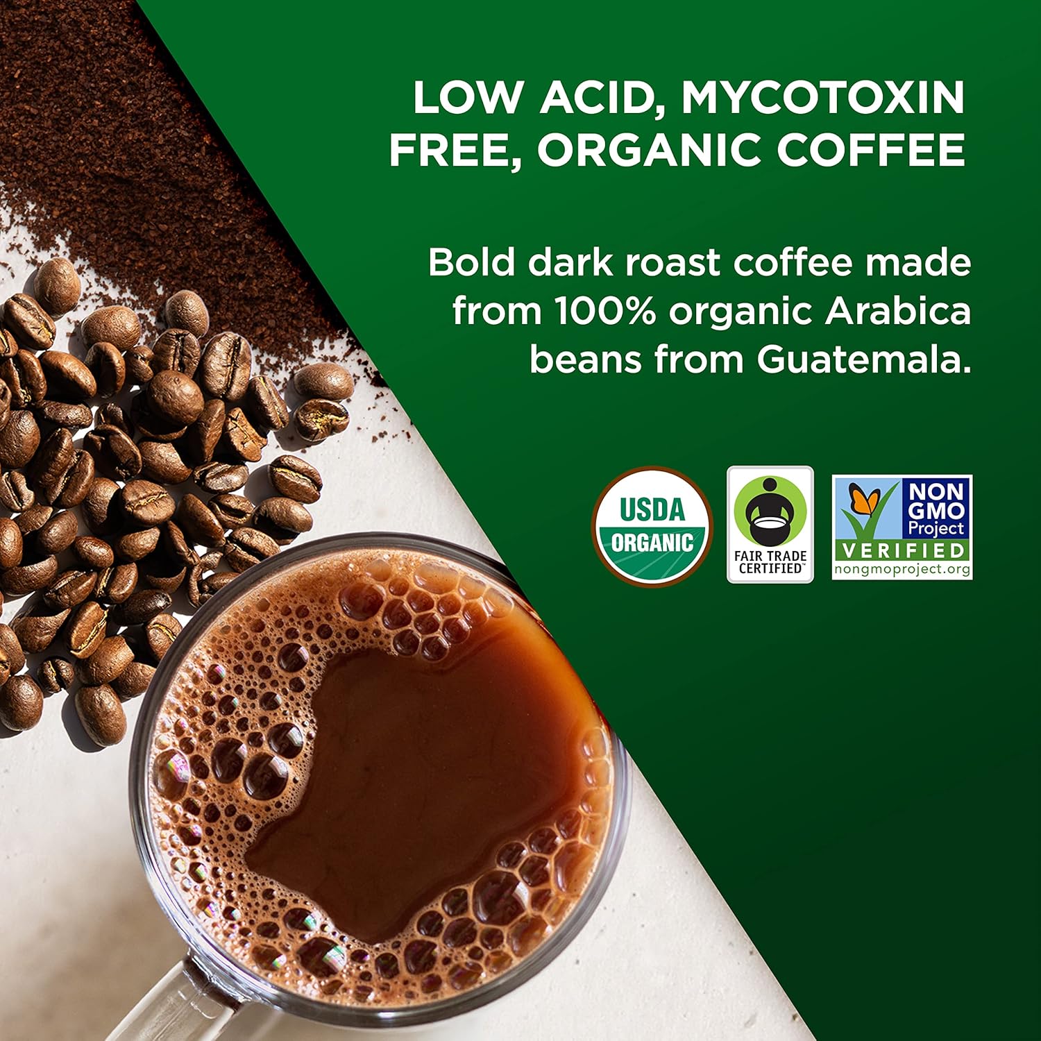 Vitacup Perfect Low Acid Coffee Ground, Usda Organic & Fair Trade, Mycotoxin Free, Dark Roast Guatemala Single Origin, Clean & Pure For Drip Coffee Brewers And French Press, 11 Ounces