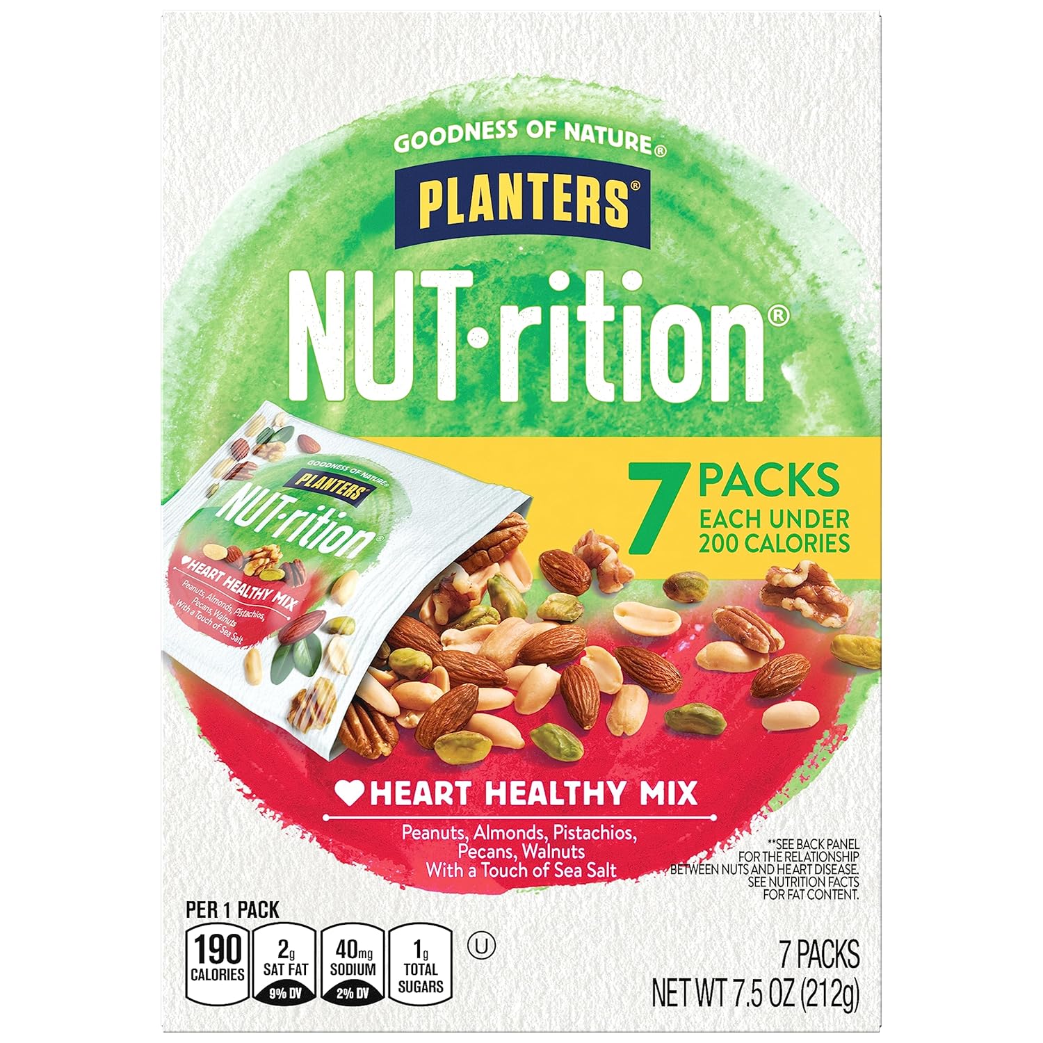 Planters Nut-Rition Heart Healthy Mix With Walnuts, 7.5 Oz Box (Contains 7 Individual Pouches) - On-The-Go/ Work/School Snack And Active Lifestyle Snack - Great Camping Snacks - Kosher