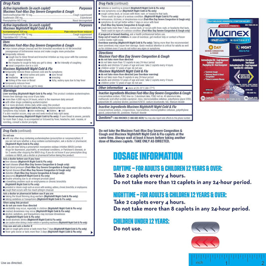 Mucinex Maximum Strength Fast-Max Day Severe Congestion & Cough & Nightshift Night Cold & Flu, Fast Release, Powerful Multi-Symptom Relief, 40 caplets (24 Day time + 16 Night time)