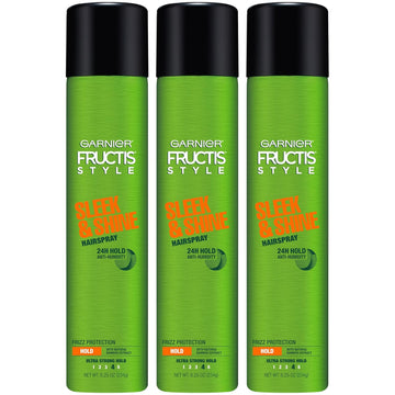 Garnier Fructis Style Sleek And Shine Anti-Humidity Hairspray, Ultra Strong Hold, Frizz Protection 8.25 Oz, 3 Count (Packaging May Vary)