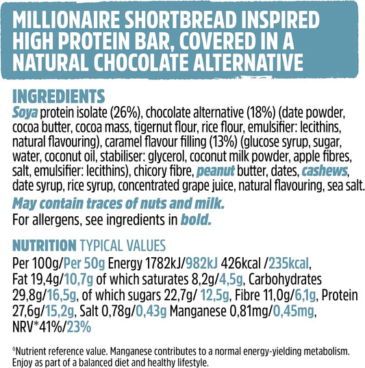 Jb'S Trek Protein Power Bar Millionaire Shortbread - Plant Based - Gluten Free - Vegan Snack - 55G X 16 Bars