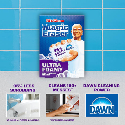 Mr. Clean Magic Eraser Ultra Foamy Multi Purpose Cleaner, Foaming Magic Eraser Sponge Multi Surface Cleaner, 5Ct