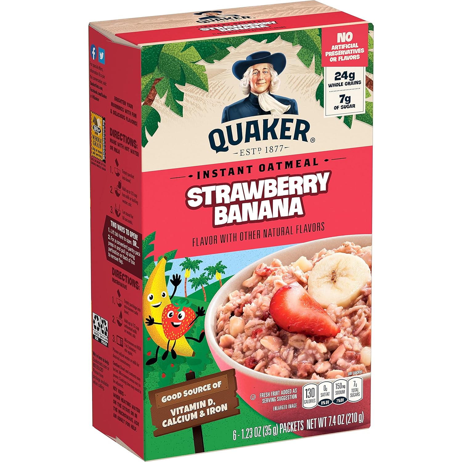 Quaker Kids Instant Oatmeal, Strawberry Banana, 6 Packets (Packaging May Vary)