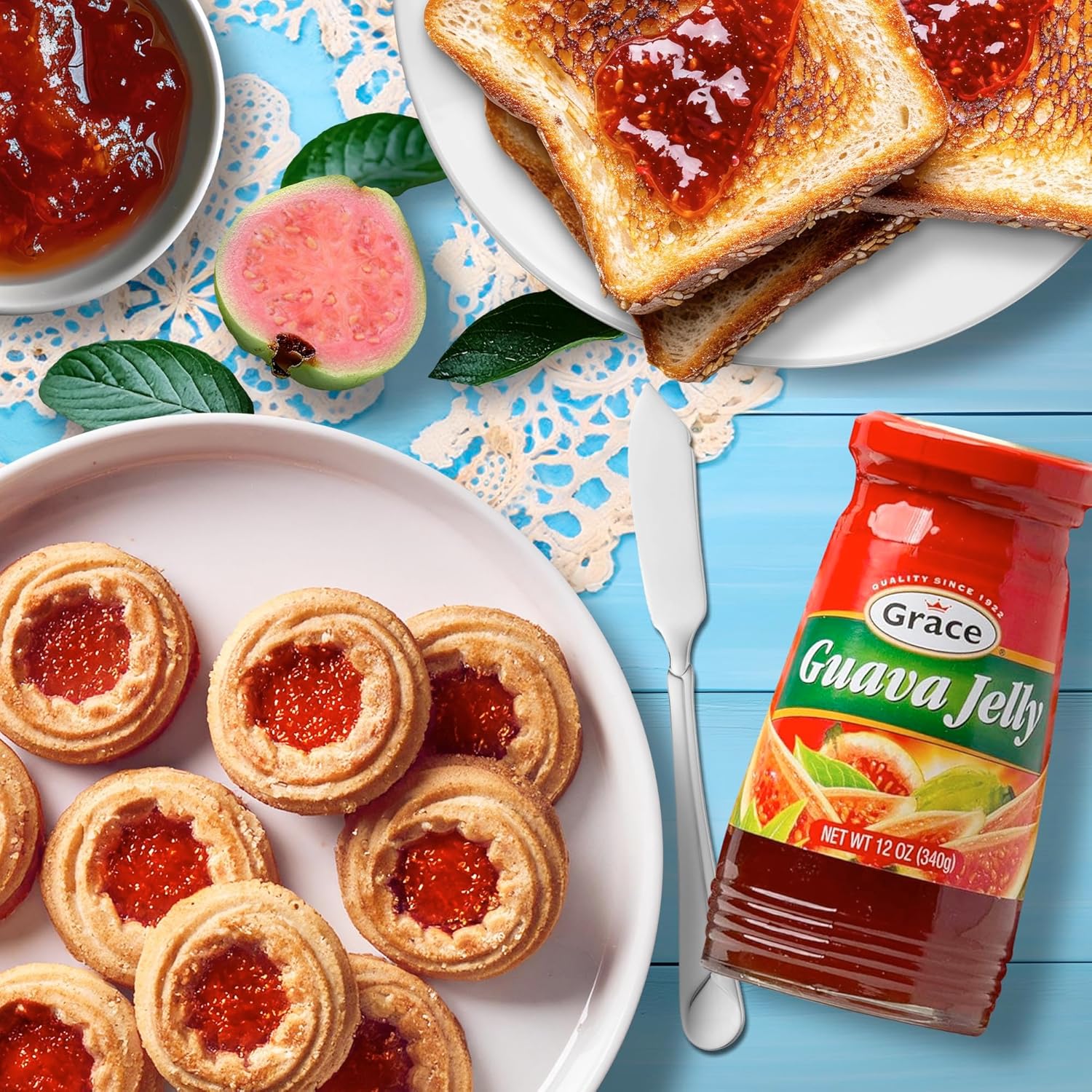 Grace Guava Jelly 12Oz - 2 Jars - Tropical Guava Paste Made With Premium Jamaican Guava Fruit - Caribbean Guava Fruit Spread Ideal For Guava Gizzada & Pastelitos De Guayaba