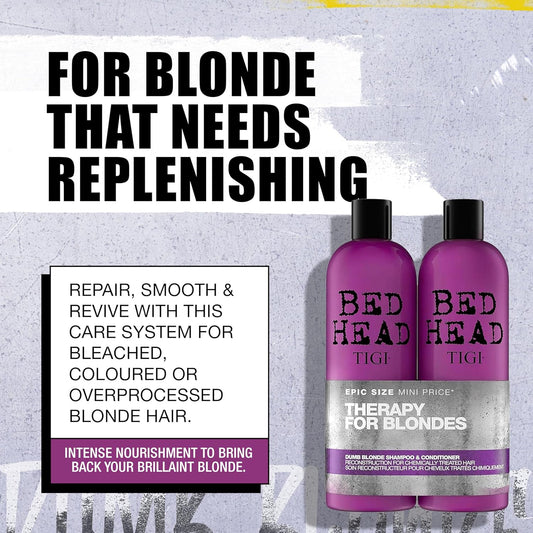Tigi Bed Head Dumb Blonde Shampoo And Conditioner Set - Nourishing Professional Coloured Hair Treatment - Ideal For Blonde Hair - 750 Ml (Pack Of 2)