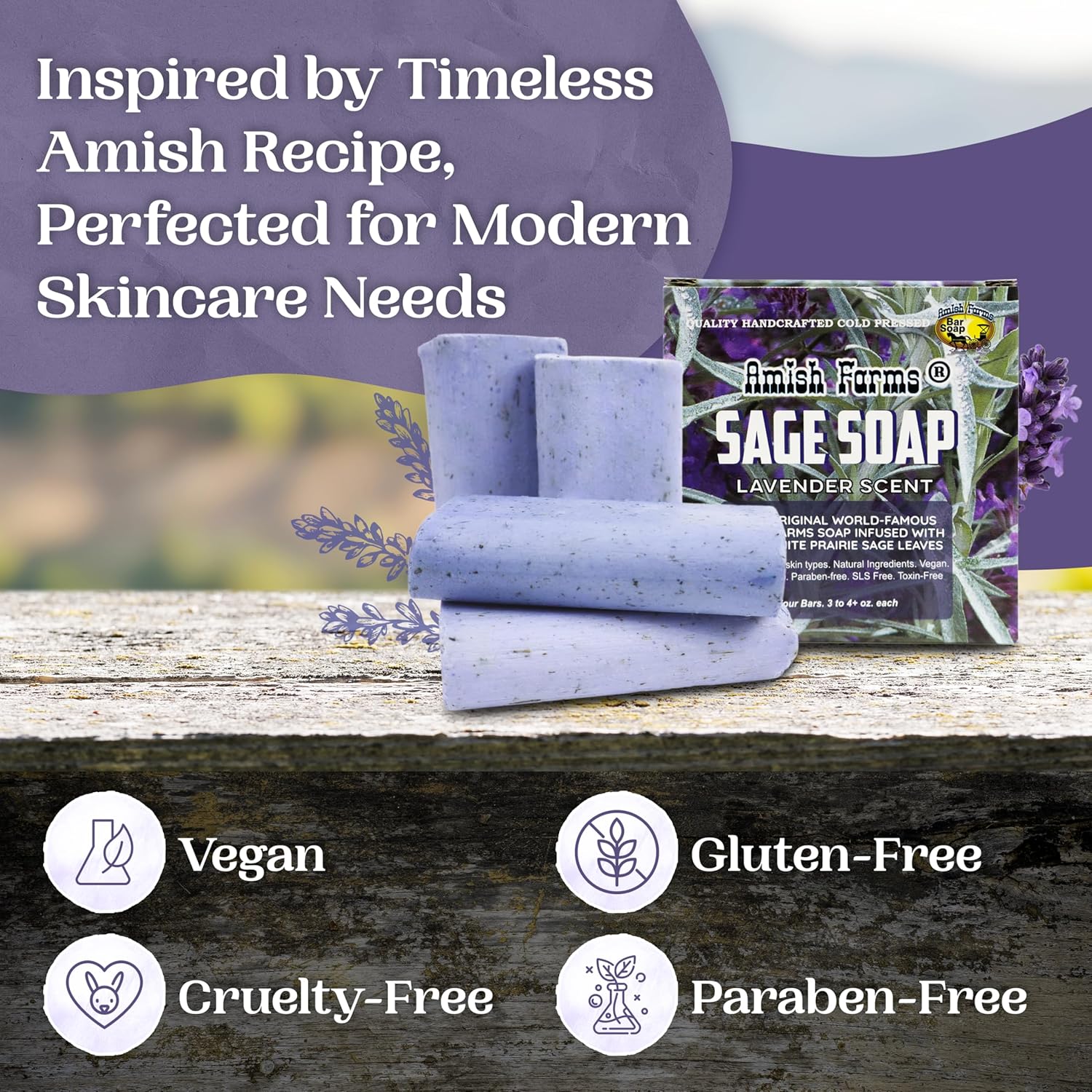 Amish Farms Sage Soap Bar With Bentonite Clay For Face & Body, Lavender Scent (1 Bar) Handmade In Usa, Cold Processed Body Soap Bars For Women And Men - Gentle For Sensitive Skin, 4 Ounce Each : Beauty & Personal Care