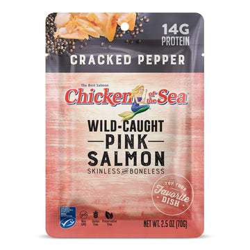 Chicken of the Sea Pink Salmon with Cracked Pepper, Wild-Caught, Skinless & Boneless, 2.5-Ounce Packets (Pack of 12)